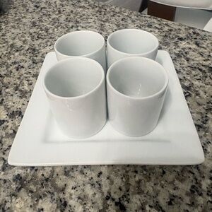 Stone Ware White Modern Square Plate with 5 Small Cups